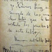 Dedicatoria manuscrita de Valle-Inclán a Xavier Puig